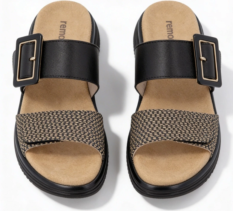 D1J61 Womens Cross Strap Sandals Black/Brown
