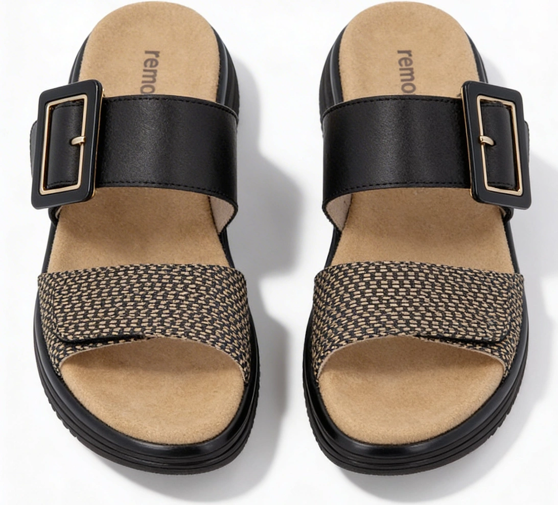 D1J61 Womens Cross Strap Sandals Black/Brown