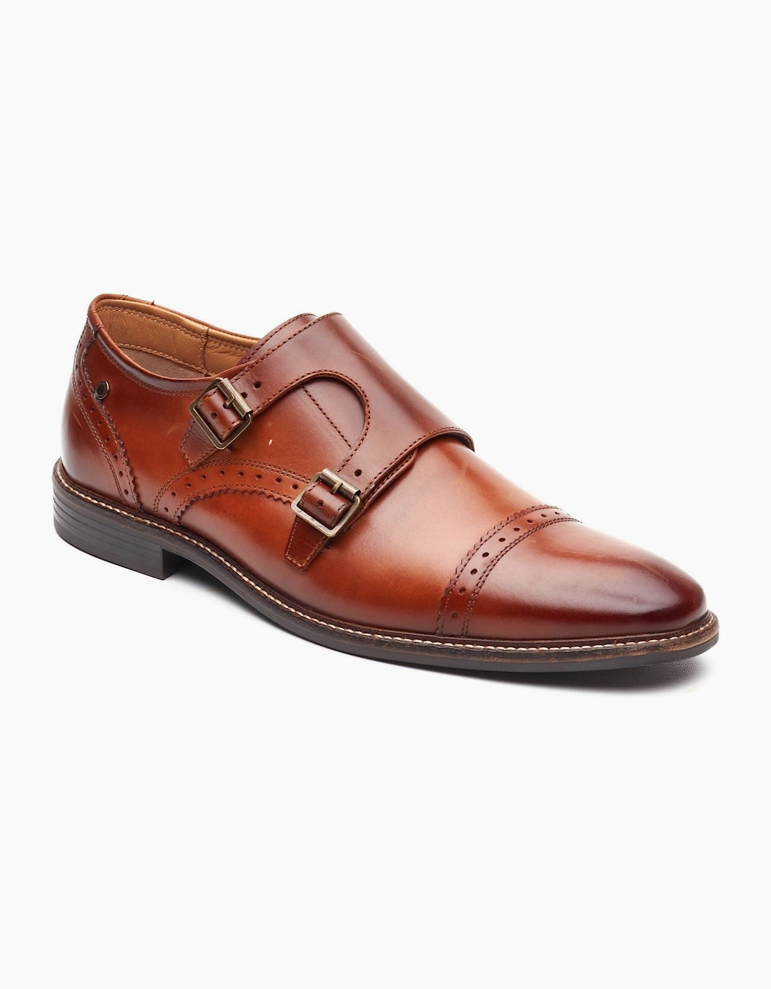 Base Men's Brown London Henley Monk Leather Burnt Tan Double Monk Shoes  6 Size 6