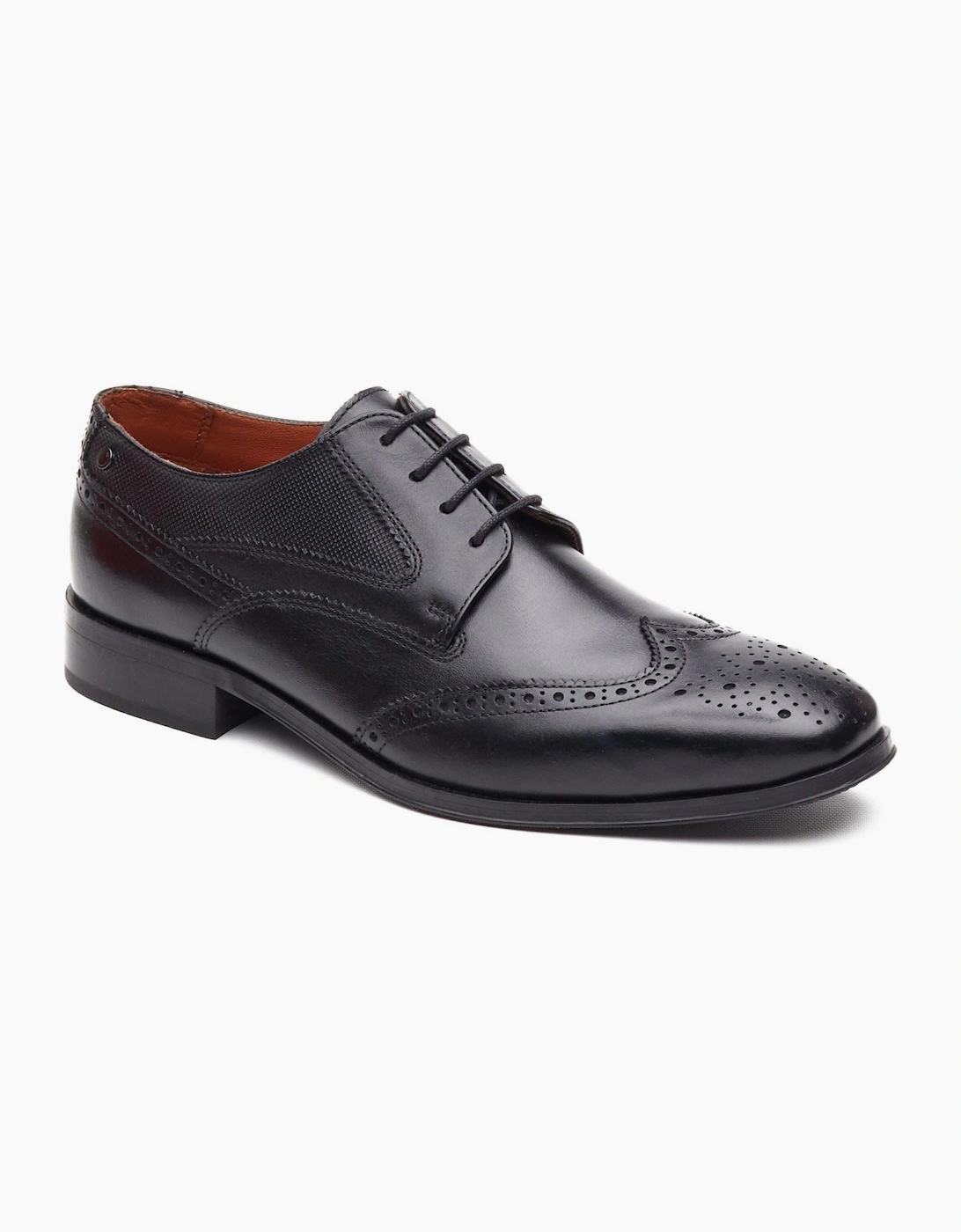 London Steeple Brogue Leather Men's Black Brogues Shoes, 6 of 5