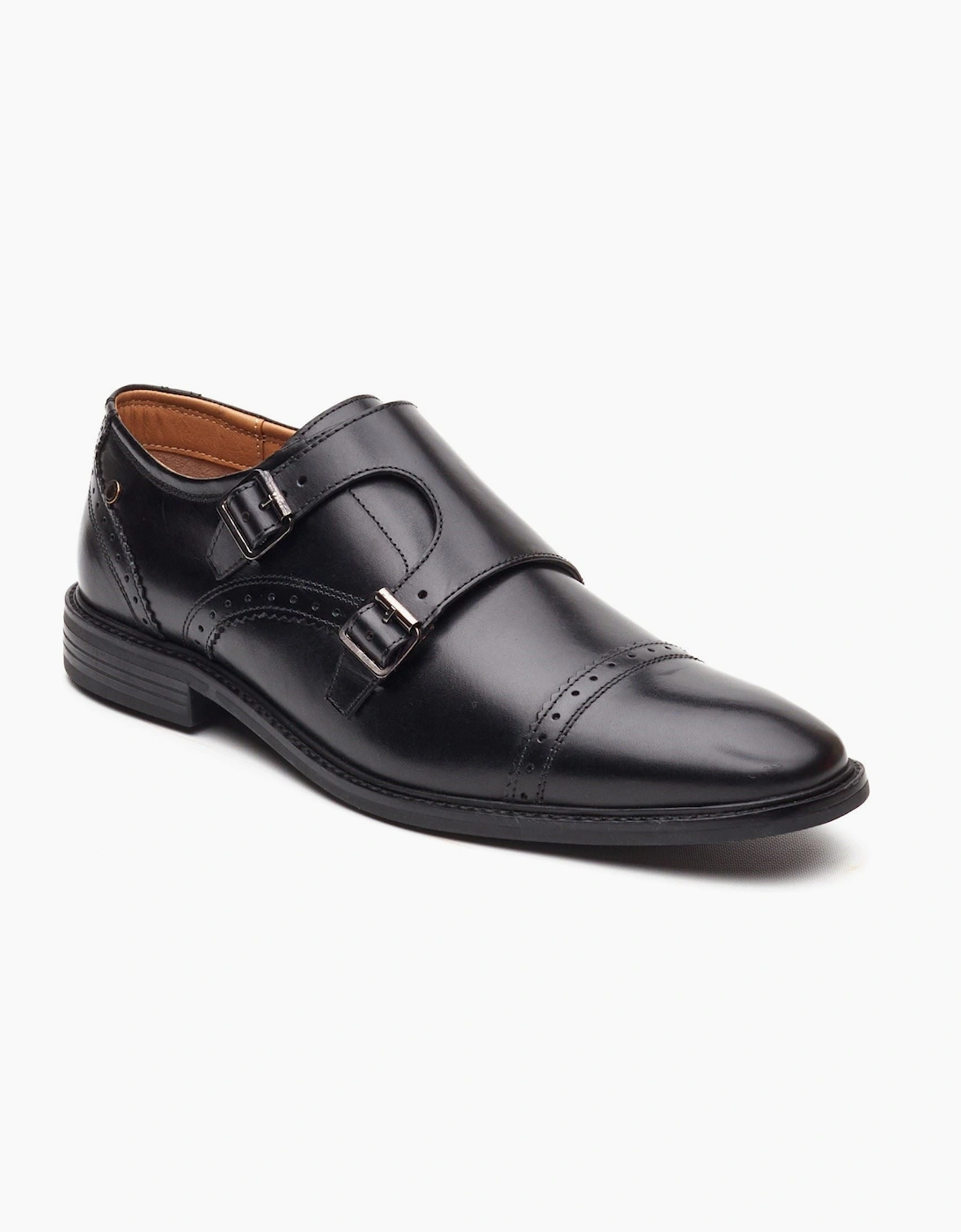 Base Men's Black London Henley Monk Leather Double Monk Shoes - Size 11
