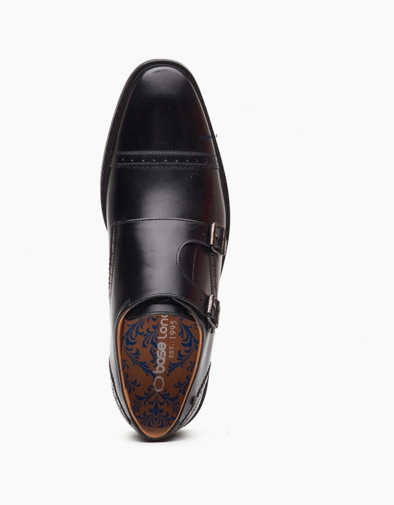 London Henley Monk Leather Men's Black Double Monk Shoes