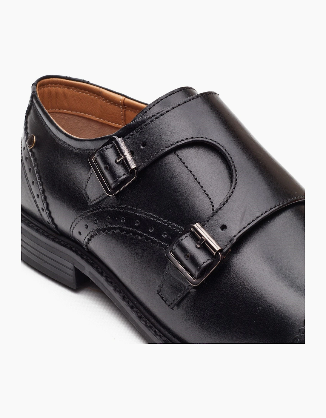 London Henley Monk Leather Men's Black Double Monk Shoes