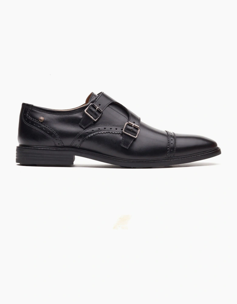 London Henley Monk Leather Men's Black Double Monk Shoes