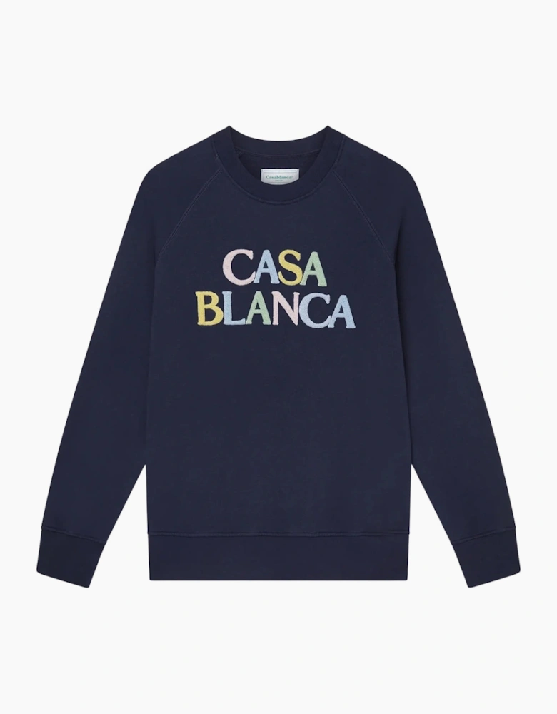 Embroidered Sweatshirt Stacked Logo Navy Blue Sweatshirt