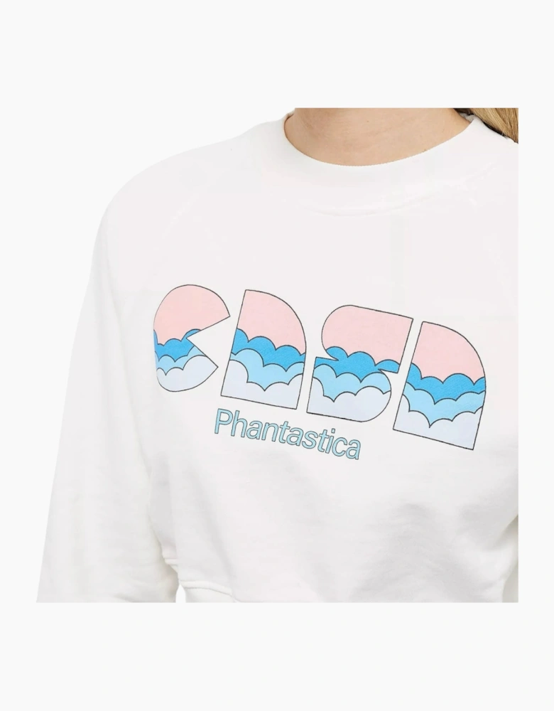 Casa Clouds Screen Printed Cropped White Sweatshirt
