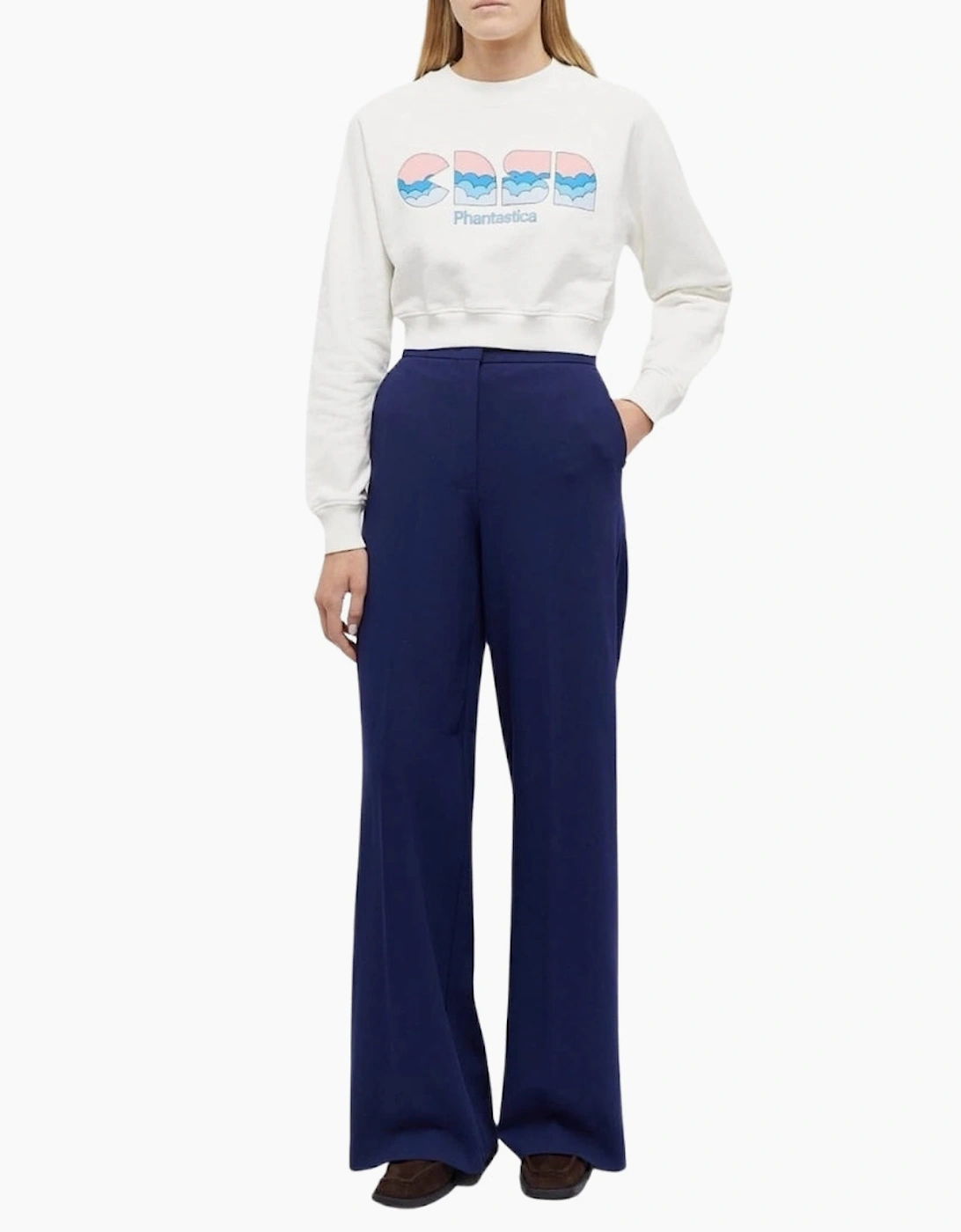 Casa Clouds Screen Printed Cropped White Sweatshirt