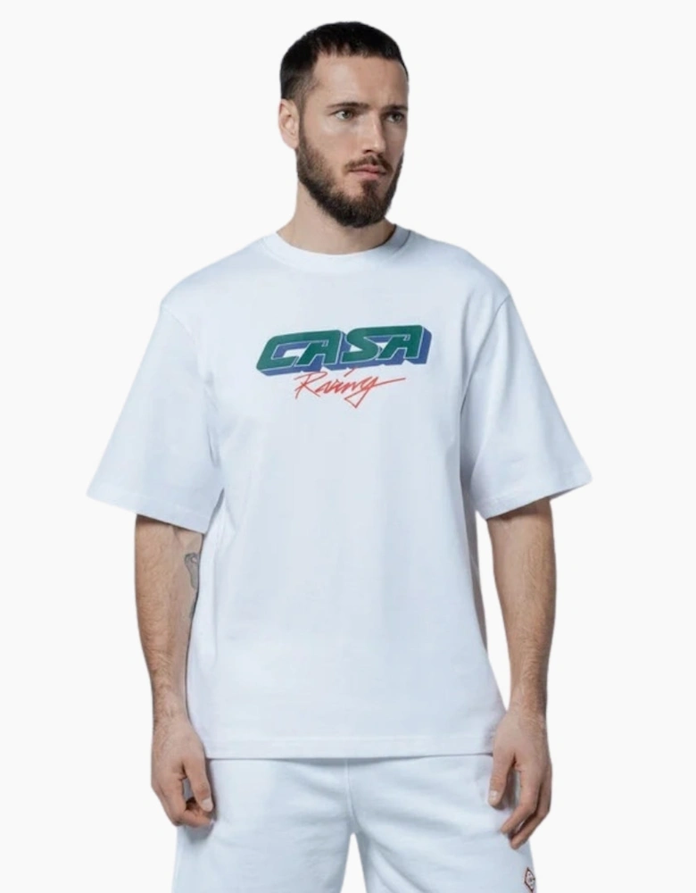 3D Printed Oversized Tee Casa Racing White T-Shirt