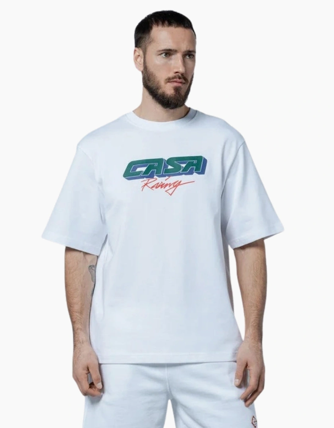 3D Printed Oversized Tee Casa Racing White T-Shirt