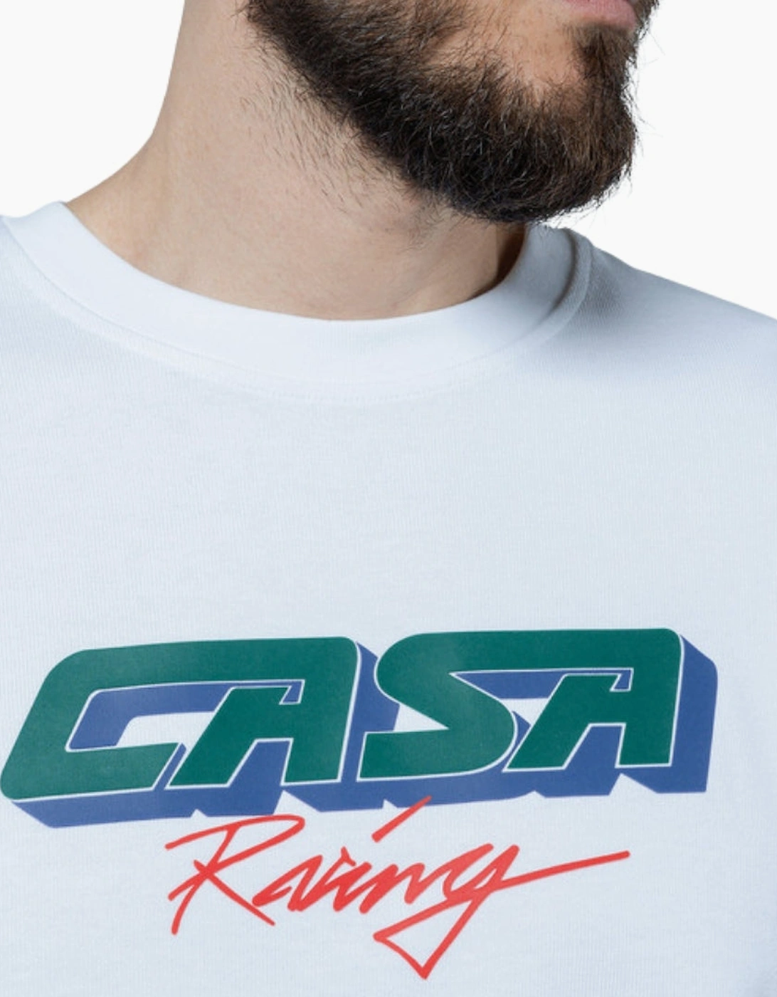3D Printed Oversized Tee Casa Racing White T-Shirt