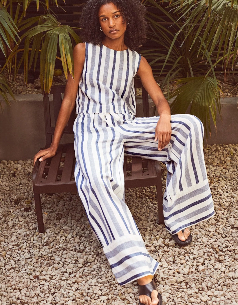 Petite Blue Stripe Linen Blend Trousers