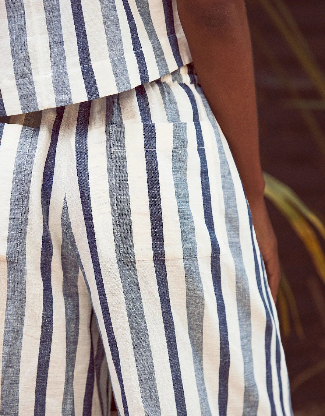 Petite Blue Stripe Linen Blend Trousers