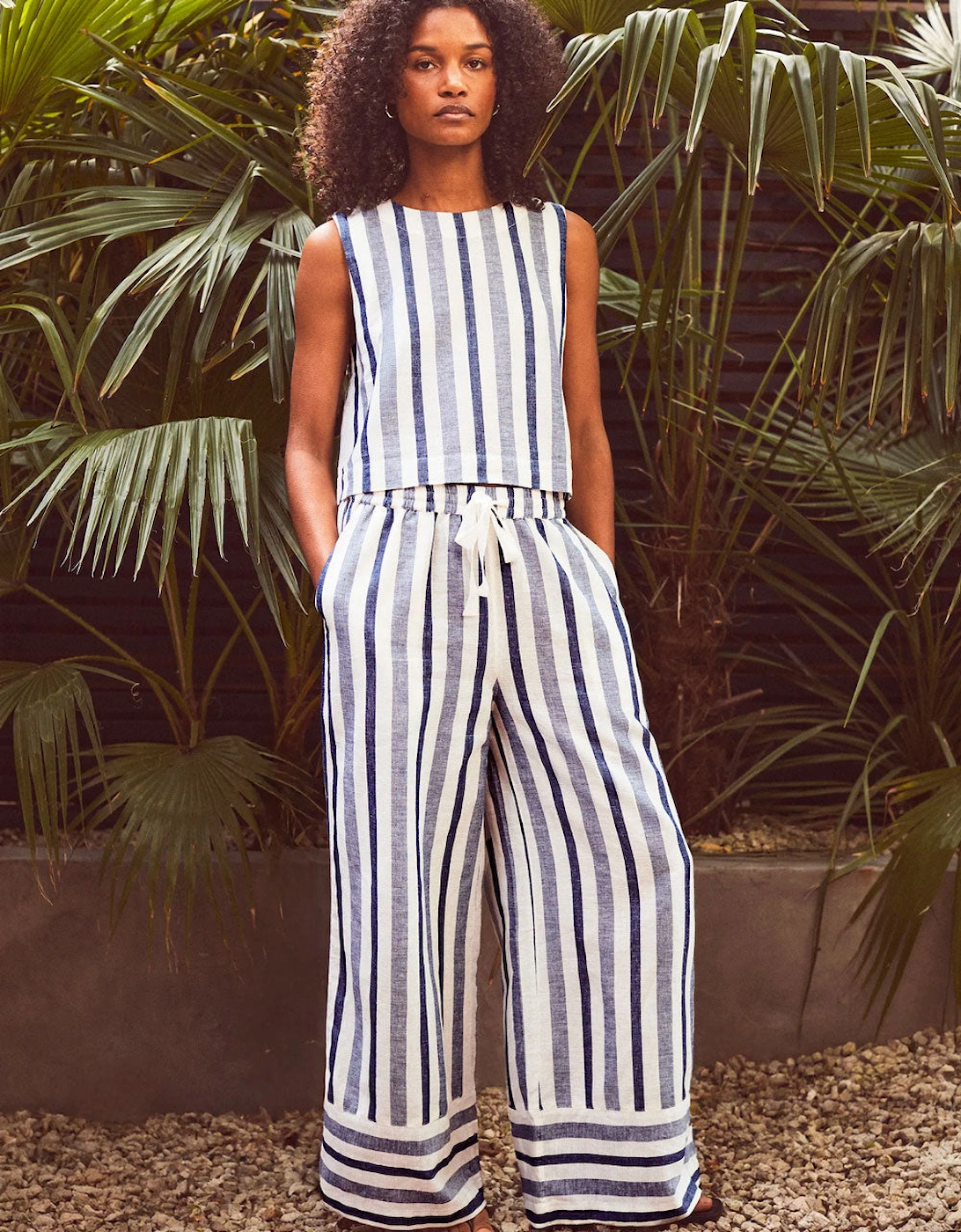 Petite Blue Stripe Linen Blend Trousers
