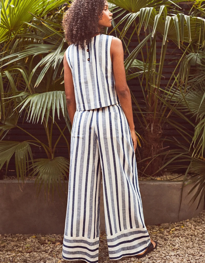 Petite Blue Stripe Linen Blend Trousers