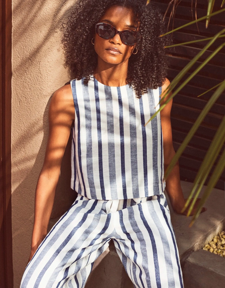 Blue Stripe Linen Blend Shell Top