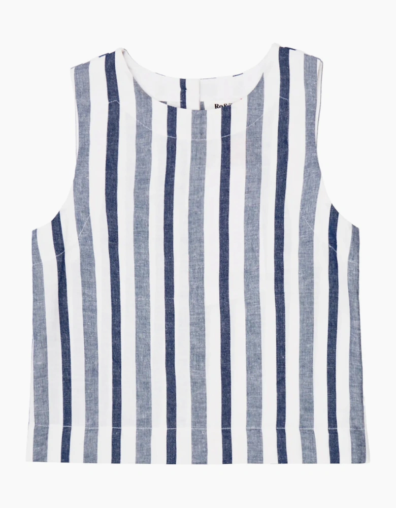 Blue Stripe Linen Blend Shell Top