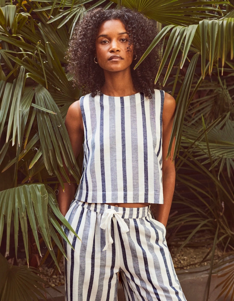 Blue Stripe Linen Blend Shell Top