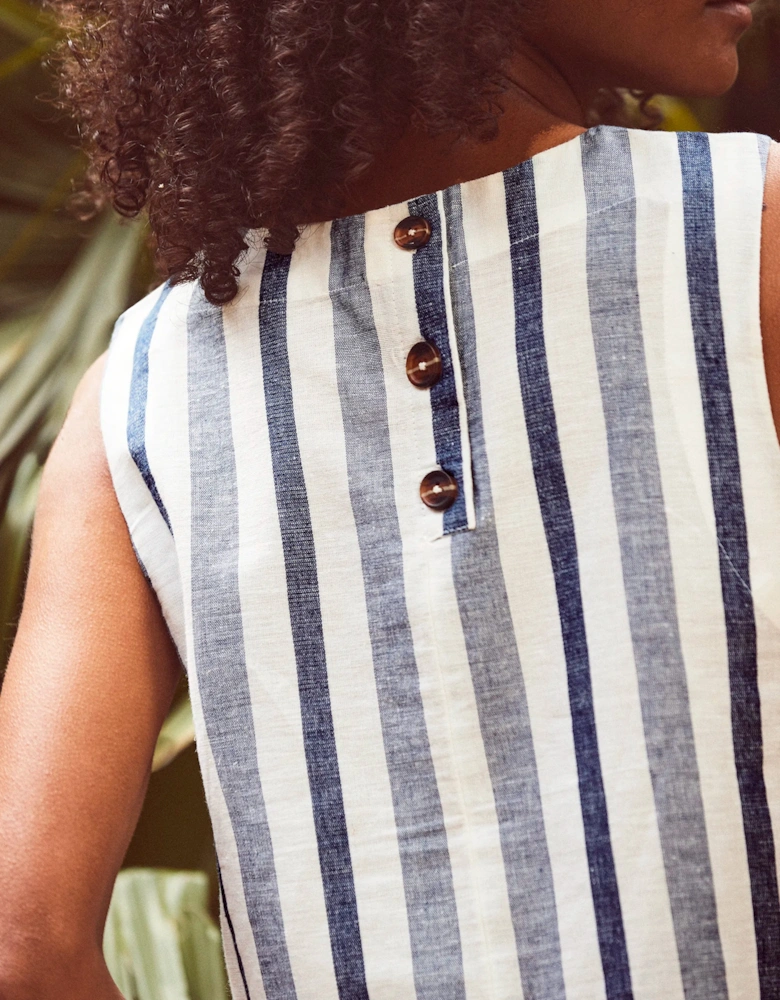 Blue Stripe Linen Blend Shell Top