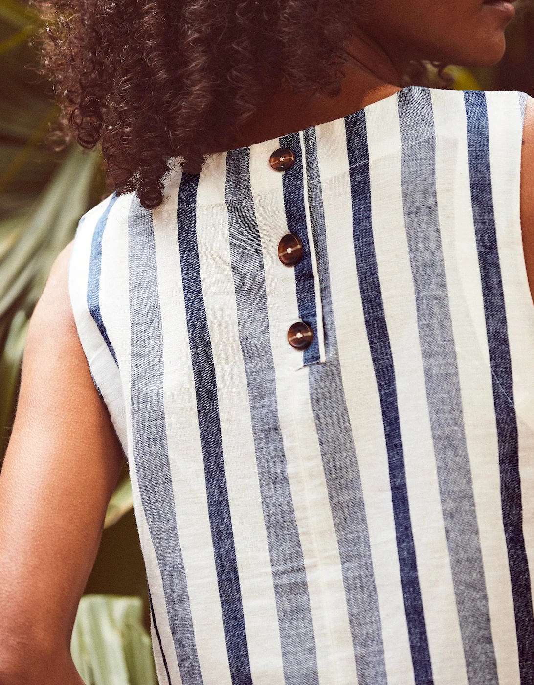 Blue Stripe Linen Blend Shell Top