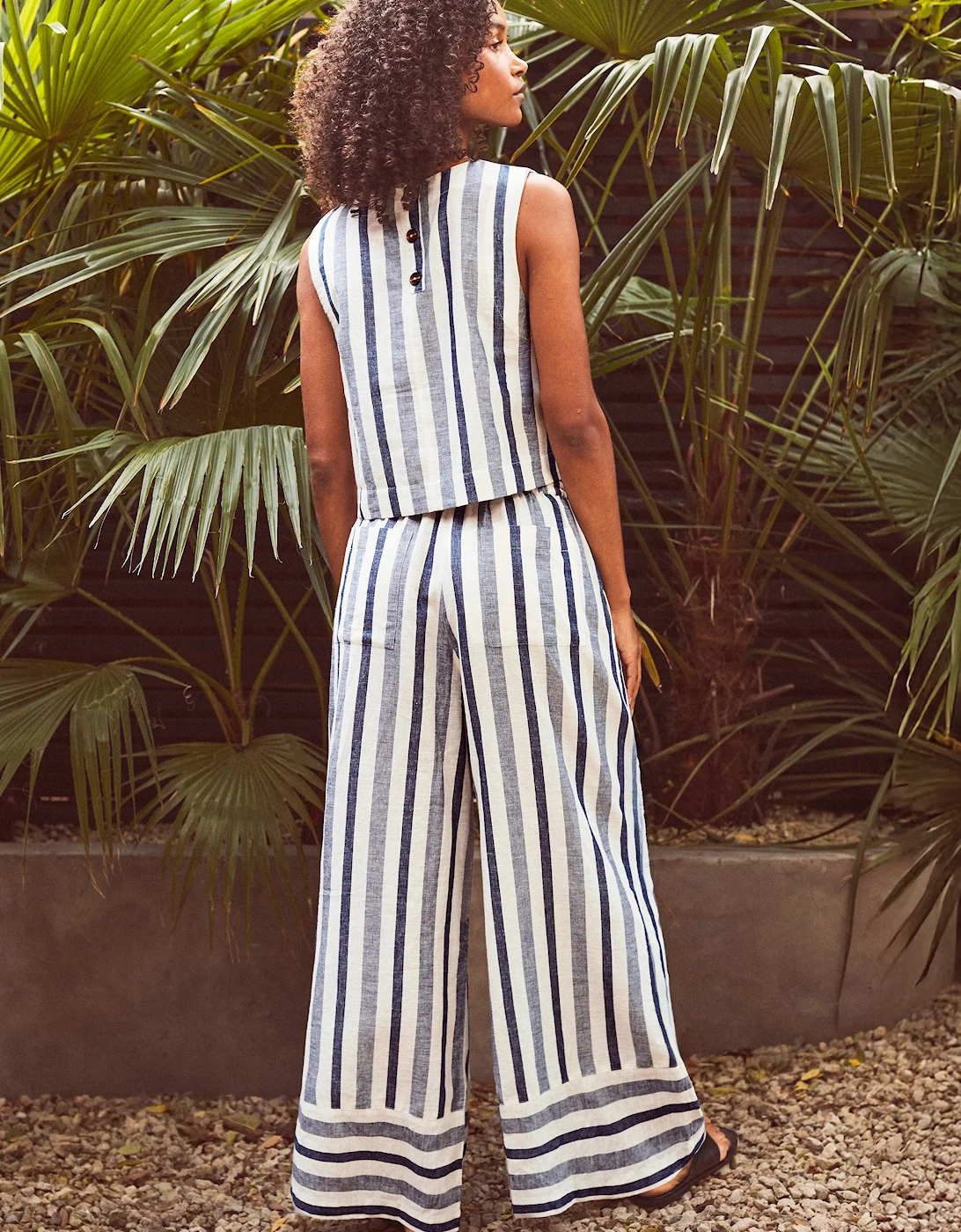 Blue Stripe Linen Blend Shell Top