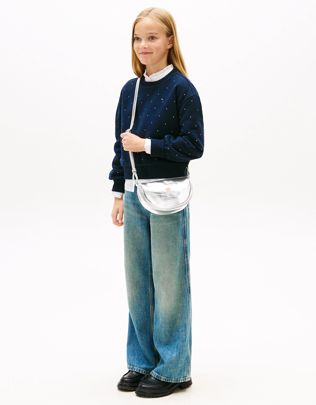 Girls Festive Crossbody Moon Bag in Silver (19.8cm)