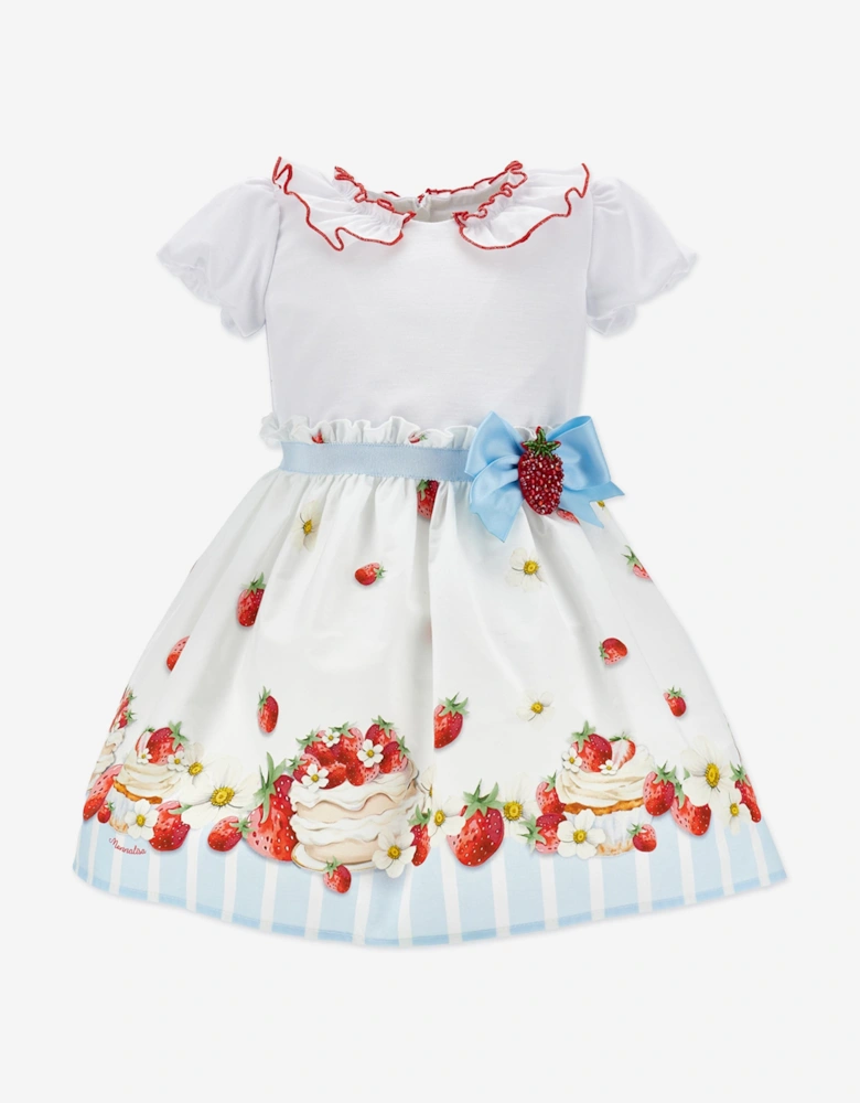 Baby Girls Cotton Strawberries Dress in White