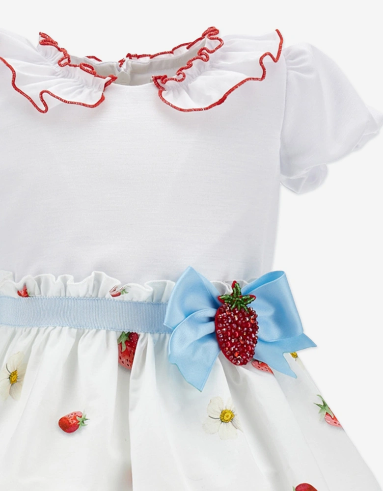 Baby Girls Cotton Strawberries Dress in White