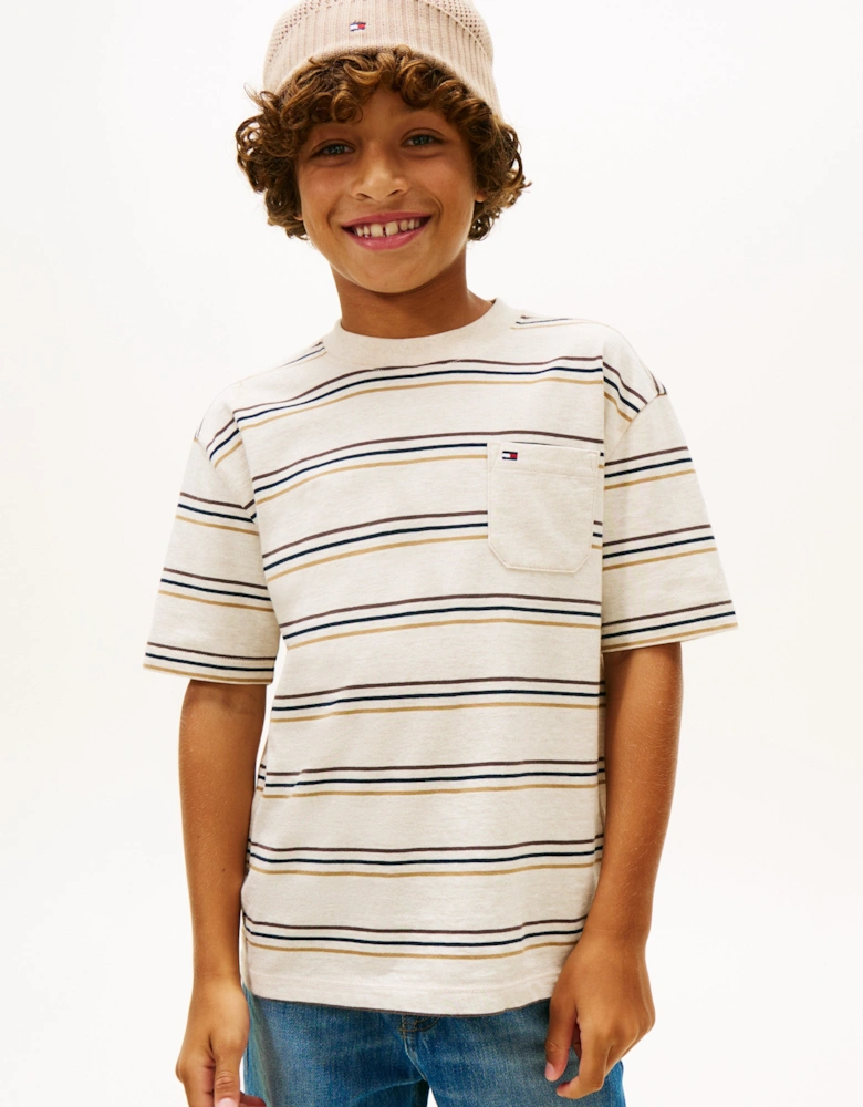 Boys Heather Stripe T-Shirt in Beige