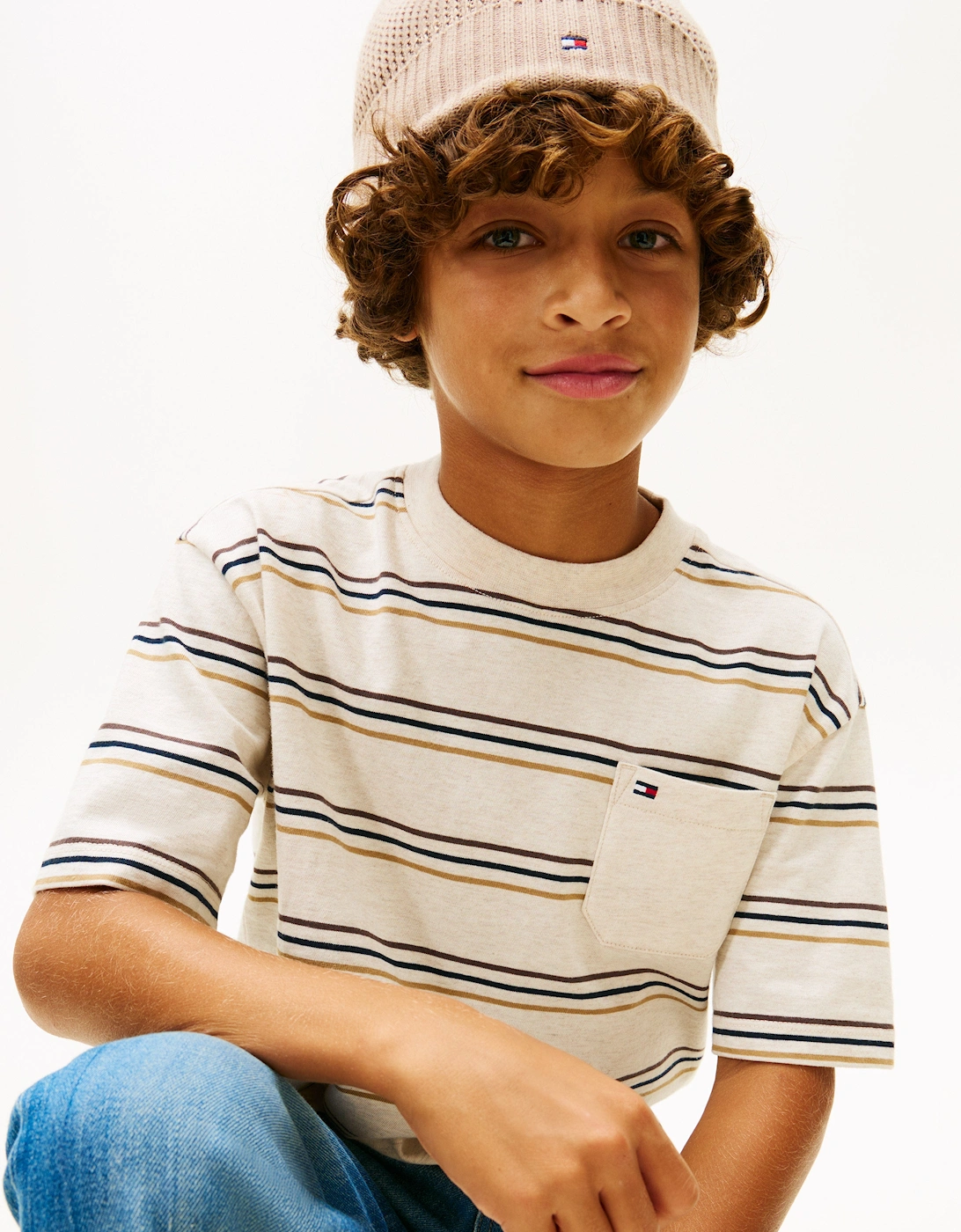 Boys Heather Stripe T-Shirt in Beige