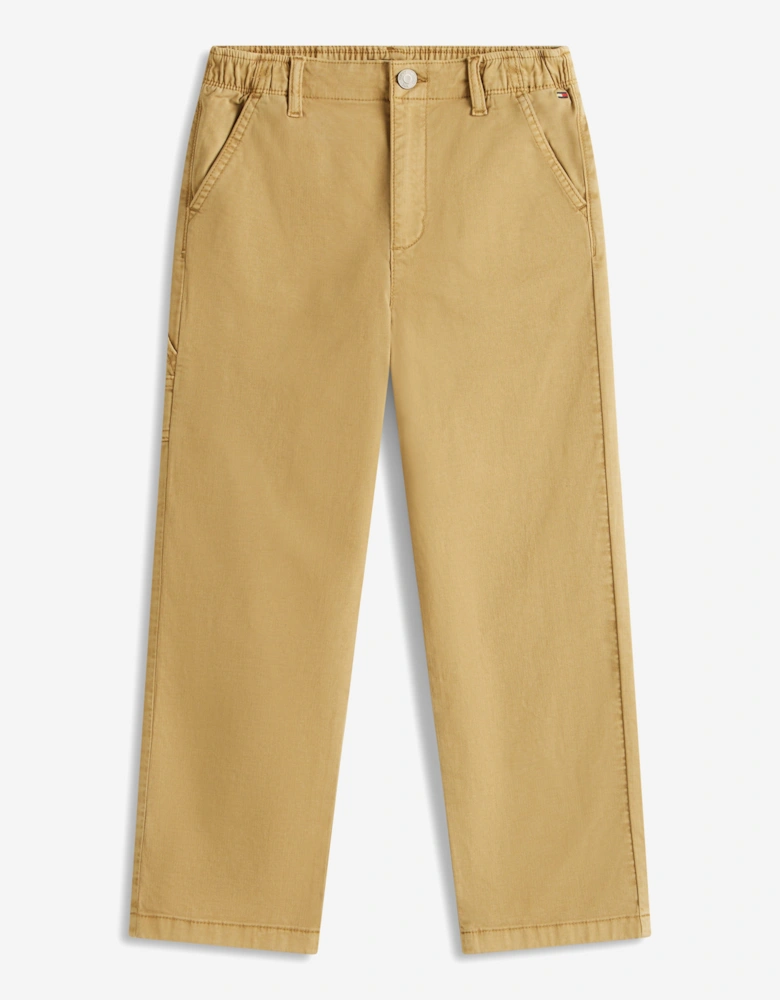 Boys Herringbone Relaxed Worker Pants in Beige