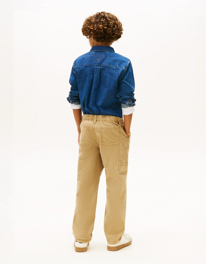 Boys Herringbone Relaxed Worker Pants in Beige