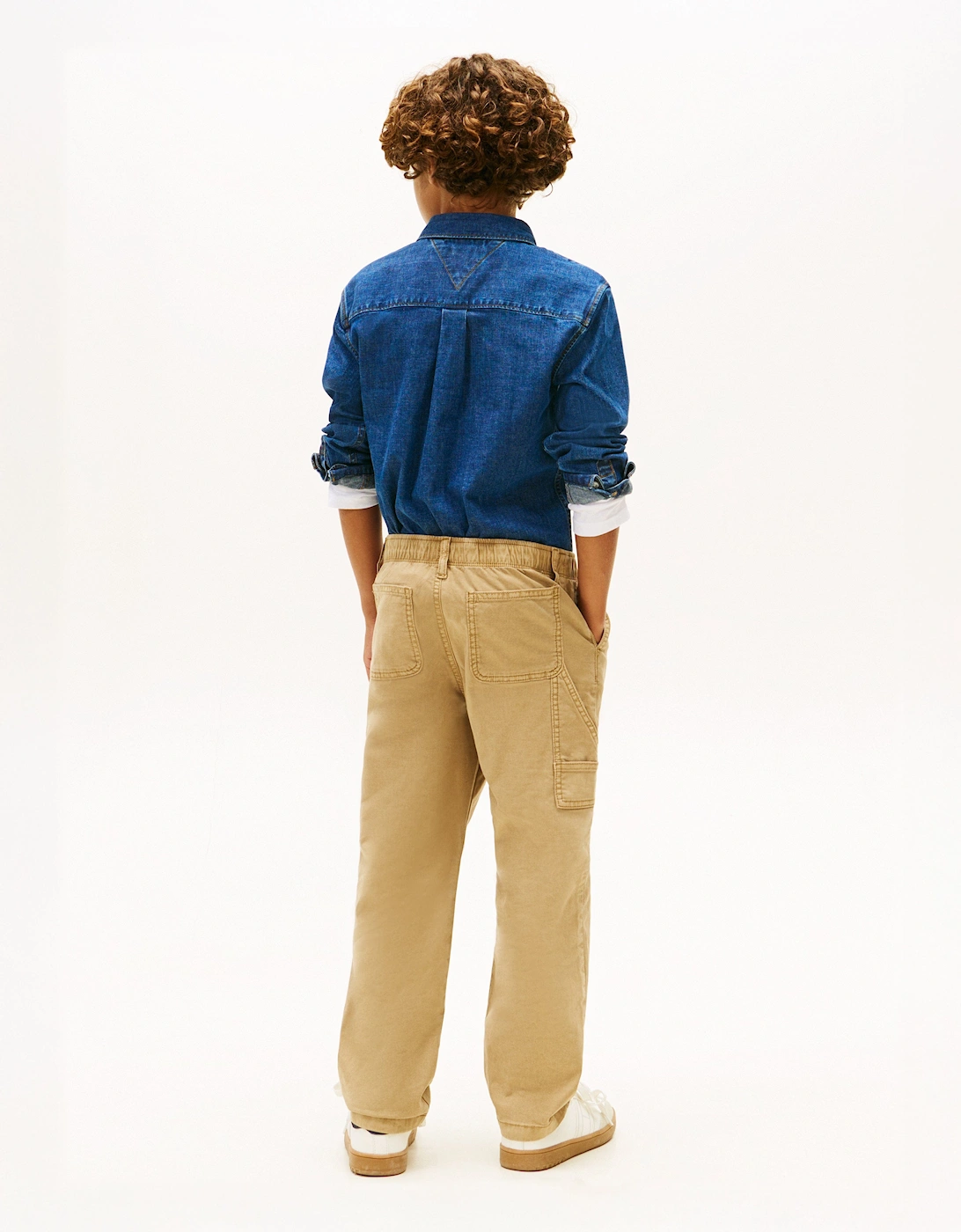 Boys Herringbone Relaxed Worker Pants in Beige