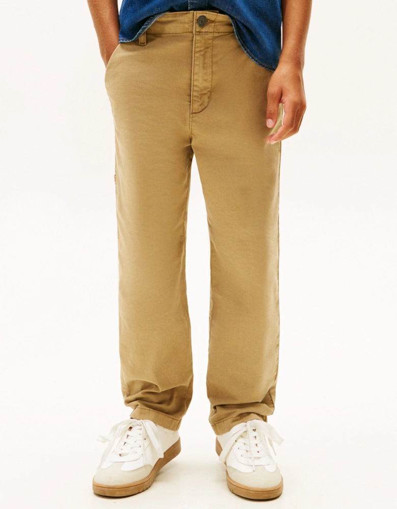 Boys Herringbone Relaxed Worker Pants in Beige