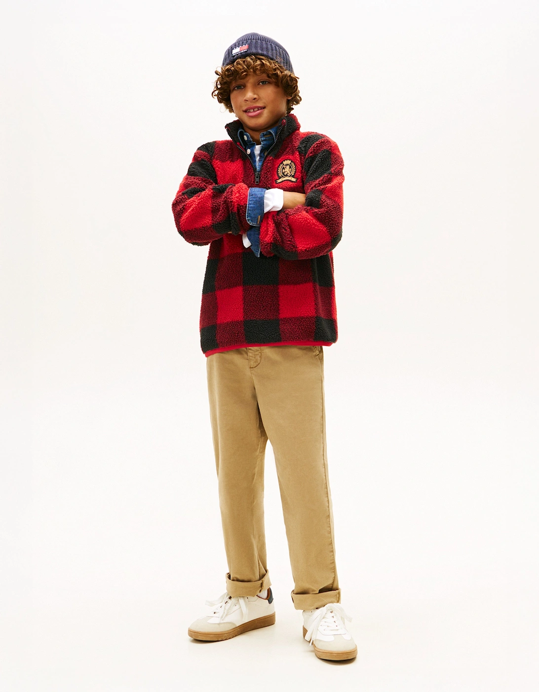 Boys Herringbone Relaxed Worker Pants in Beige