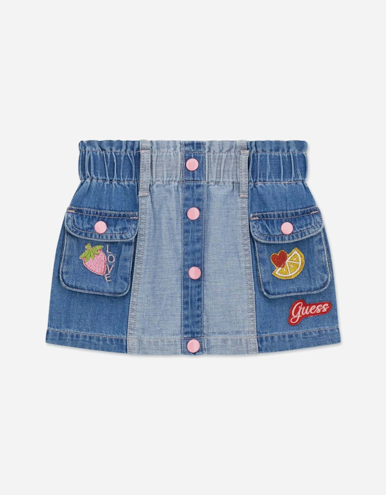 Girls Strawberry Denim Skirt in Blue