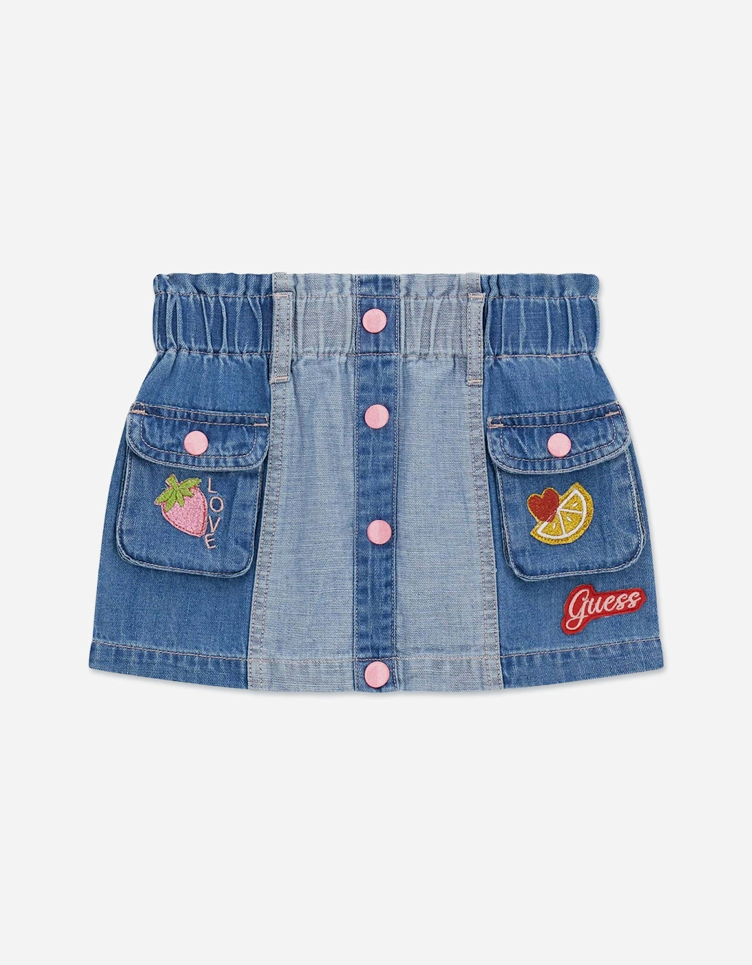 Girls Strawberry Denim Skirt in Blue, 5 of 4