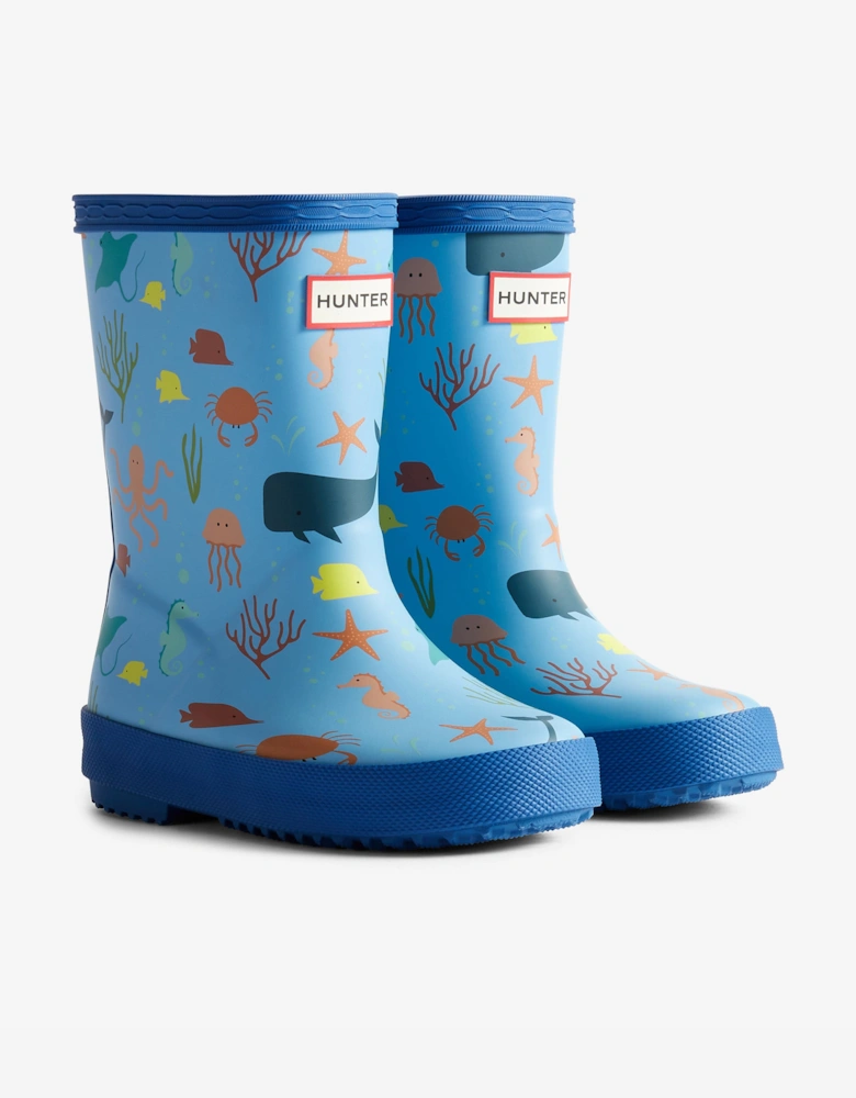 Kids First Classic Ocean Print Wellington Boots in Blue