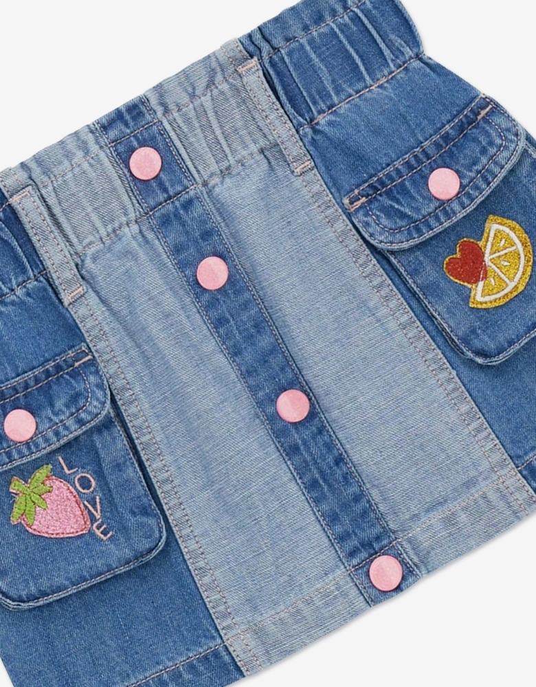 Girls Strawberry Denim Skirt in Blue