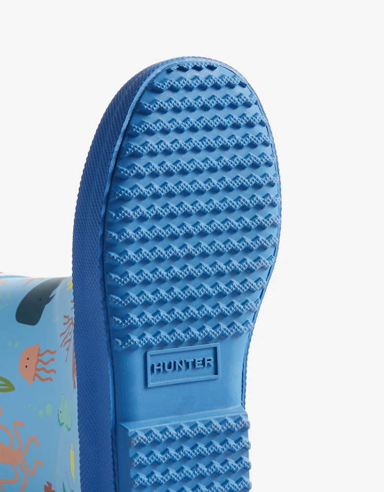 Kids First Classic Ocean Print Wellington Boots in Blue