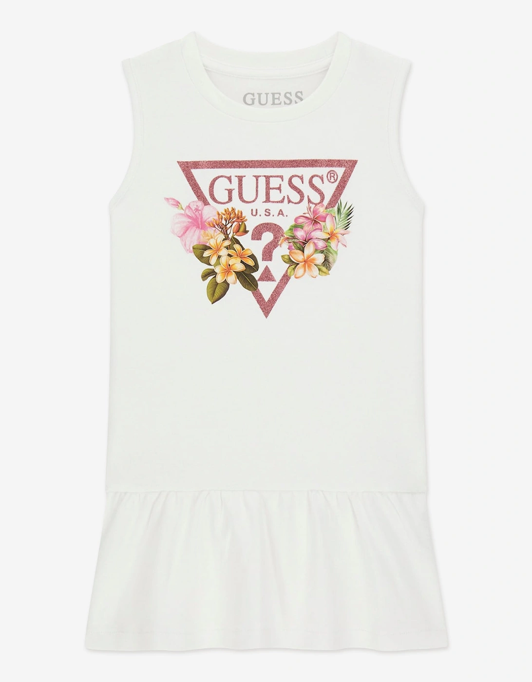 Girls Sleeveless Logo Dress in White, 4 of 3