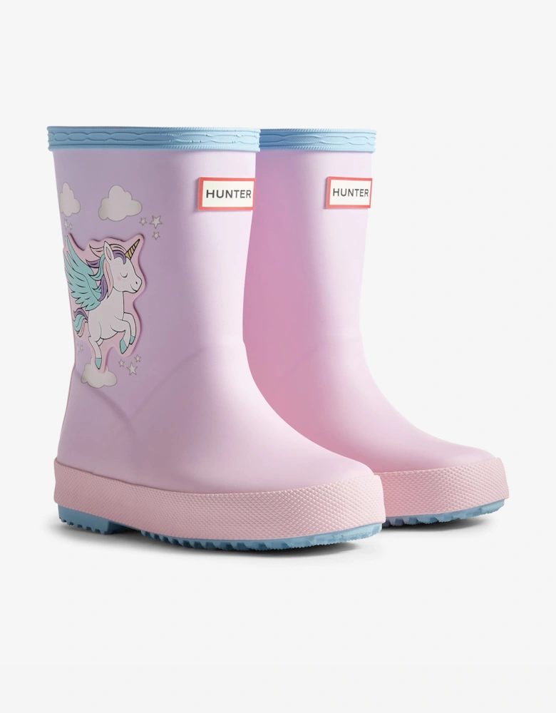Girls First Unicorn Print Wellington Boots in Pink