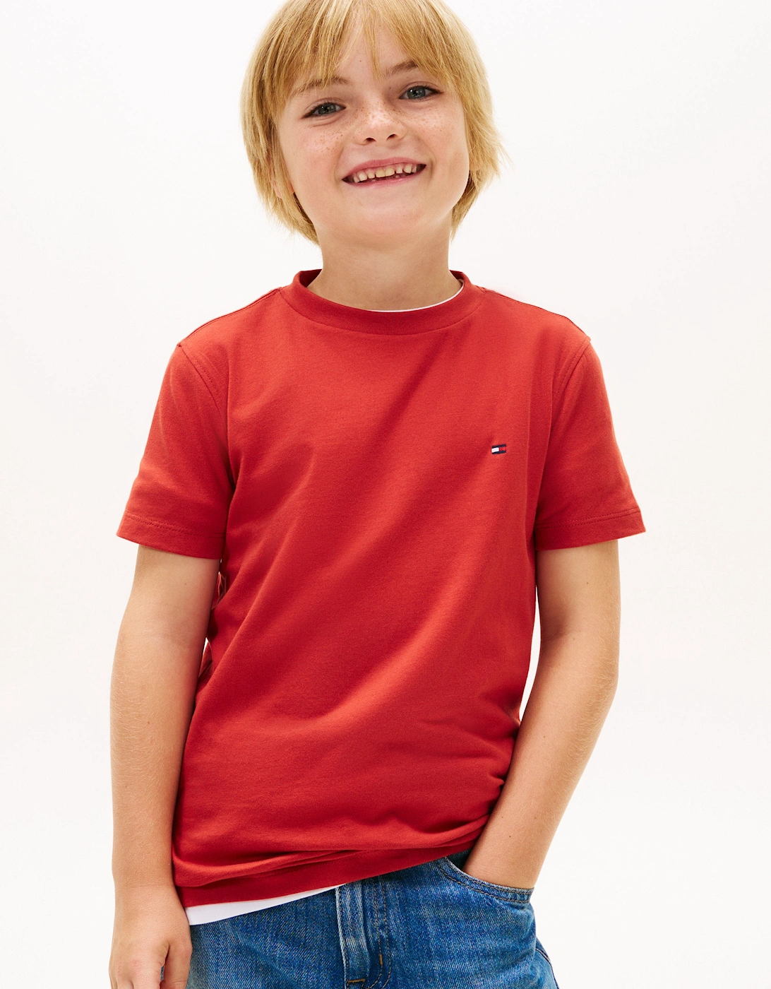 Boys Essential Cotton Regular Fit T-Shirt in Red
