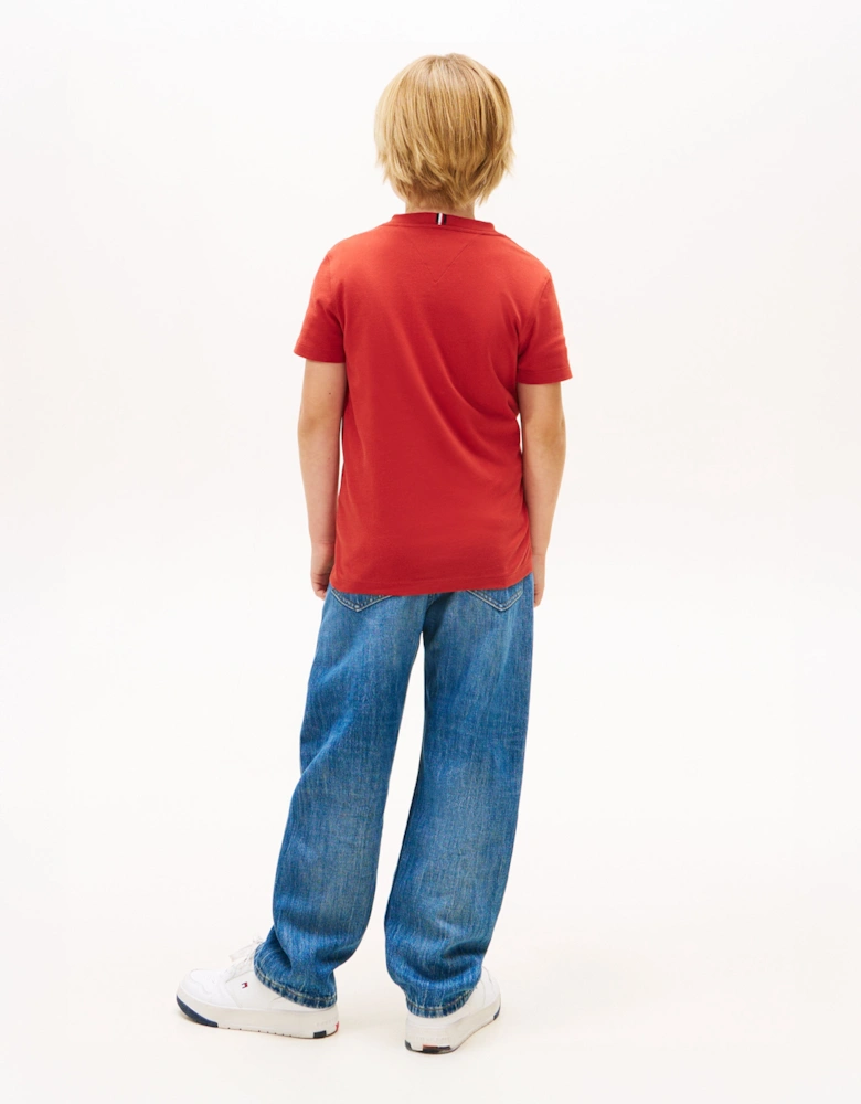 Boys Essential Cotton Regular Fit T-Shirt in Red