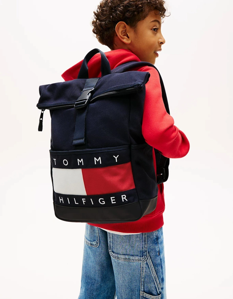 Kids Heritage Flag Roll Top Backpack in Navy (38.5cm)