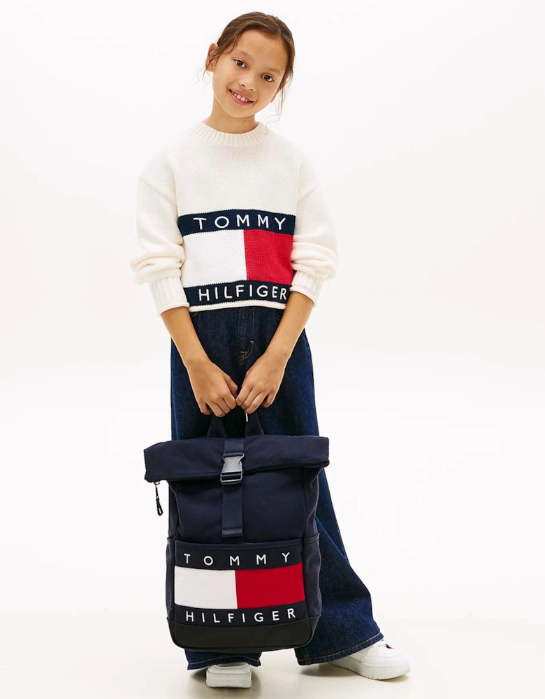 Kids Heritage Flag Roll Top Backpack in Navy (38.5cm)