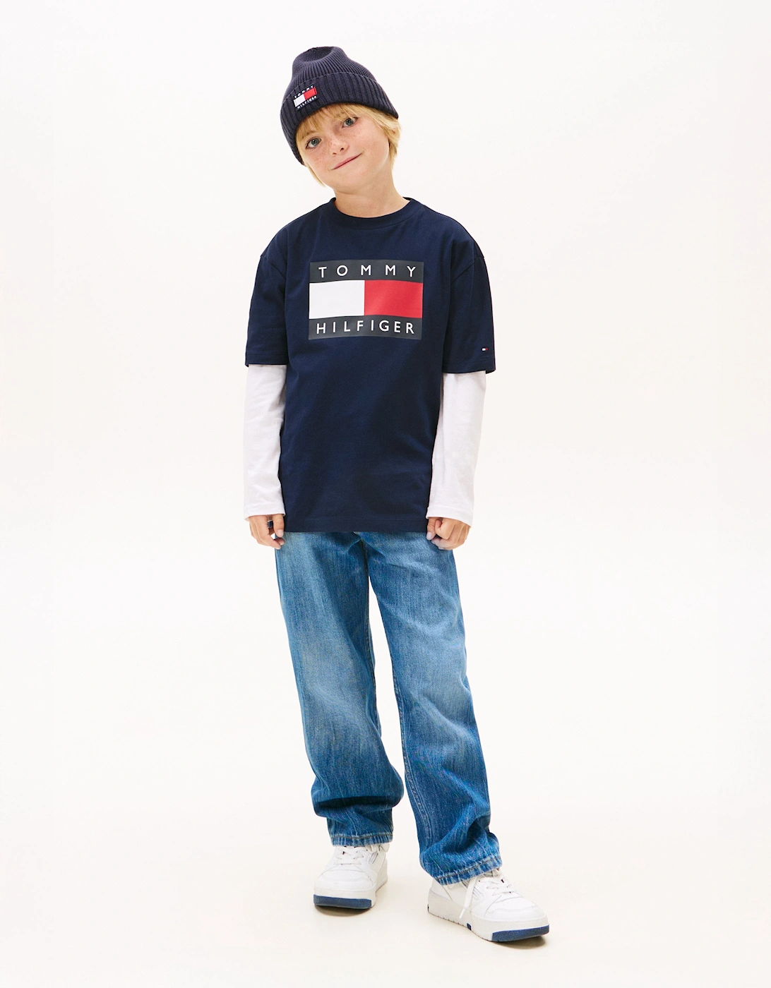 Boys Heritage Printed Flag T-Shirt in Navy