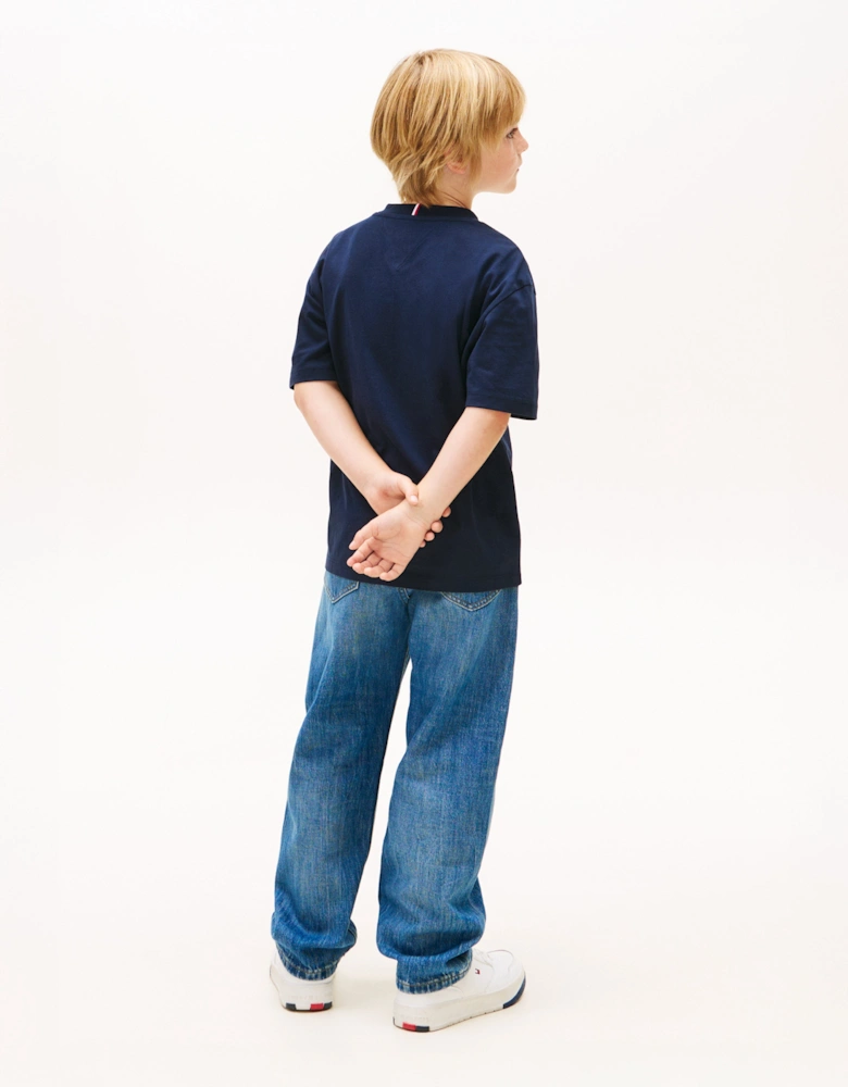 Boys Heritage Printed Flag T-Shirt in Navy