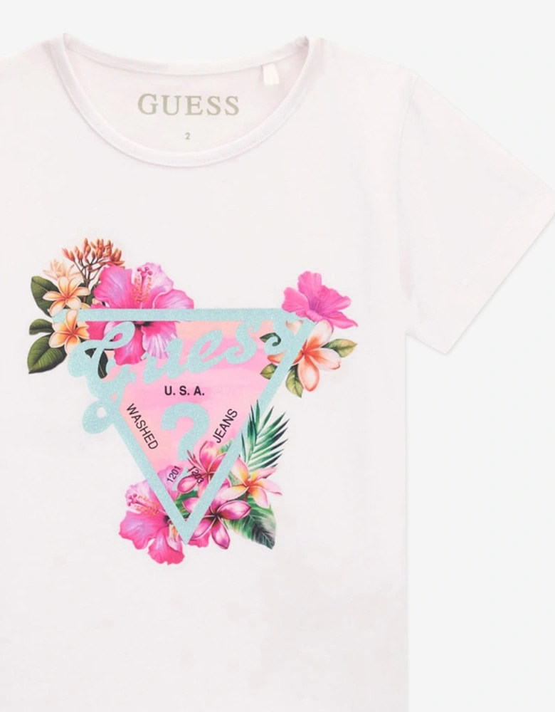 Girls Tropical Logo T-Shirt in White