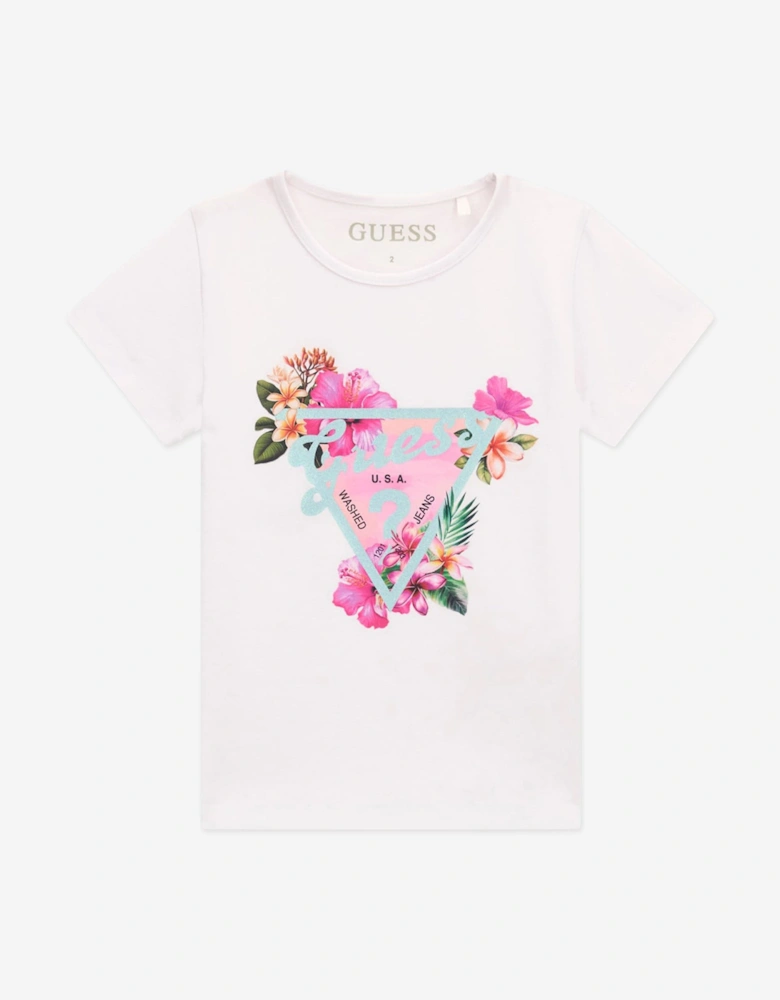 Girls Tropical Logo T-Shirt in White