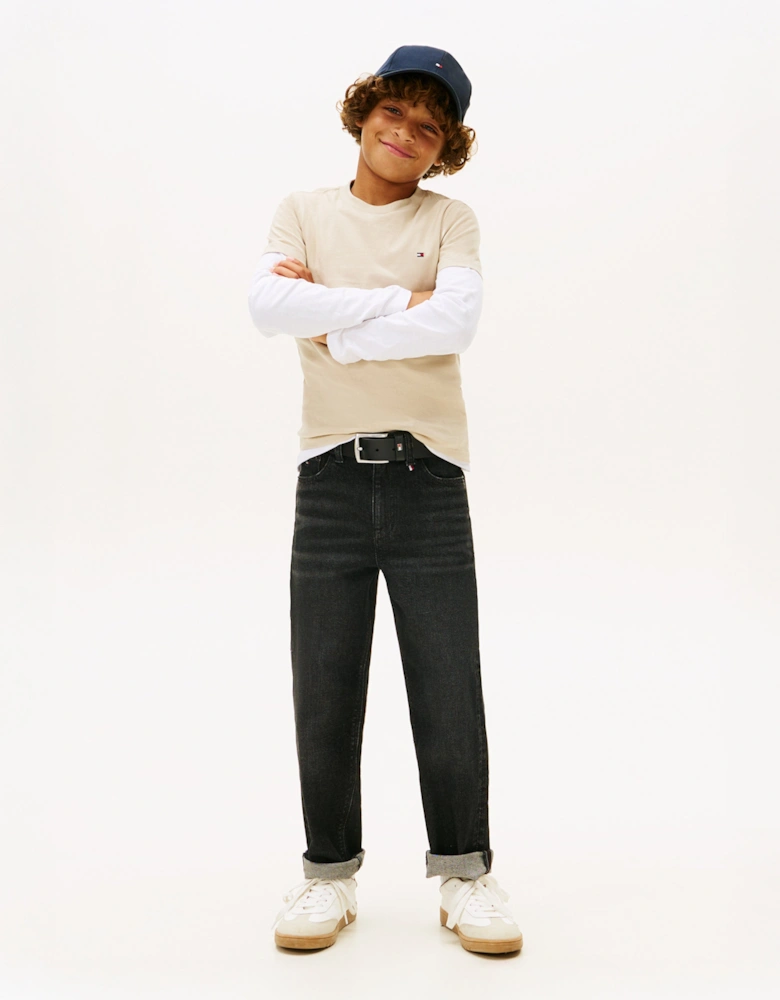 Boys Essential Cotton Regular Fit T-Shirt in Beige